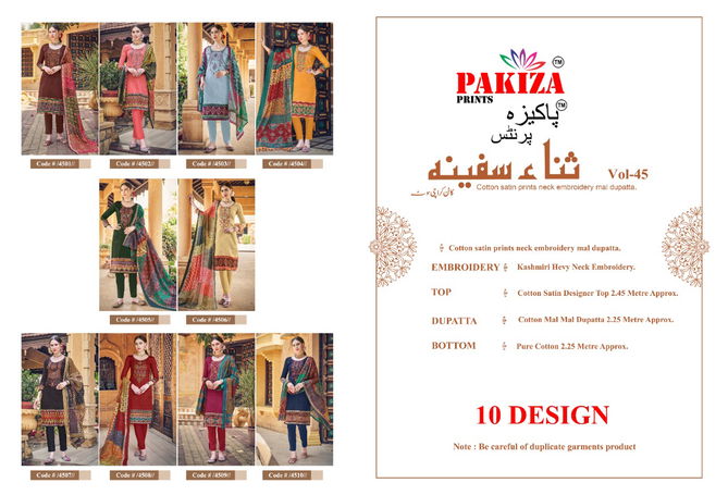 Pakiza Sana Safinaz 45 Latest Fancy Designer Heavy Casual Wear Embroidery Kashmiri Heavy Neck Work Dress Material Collection
